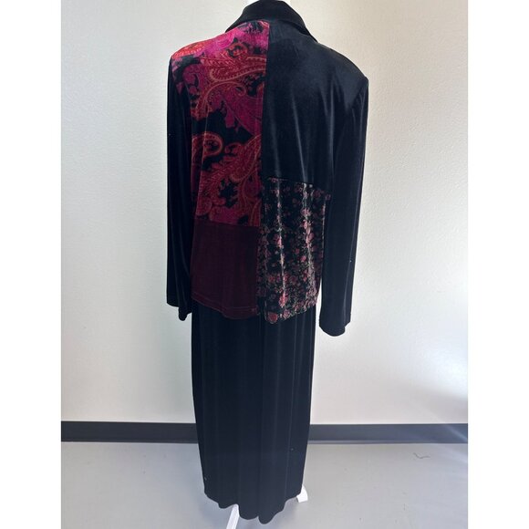 Vtg Inspired Black & Burgundy Velvet Patchwork Long Sleeve Maxi Dress Whimsigoth - Picture 4 of 16